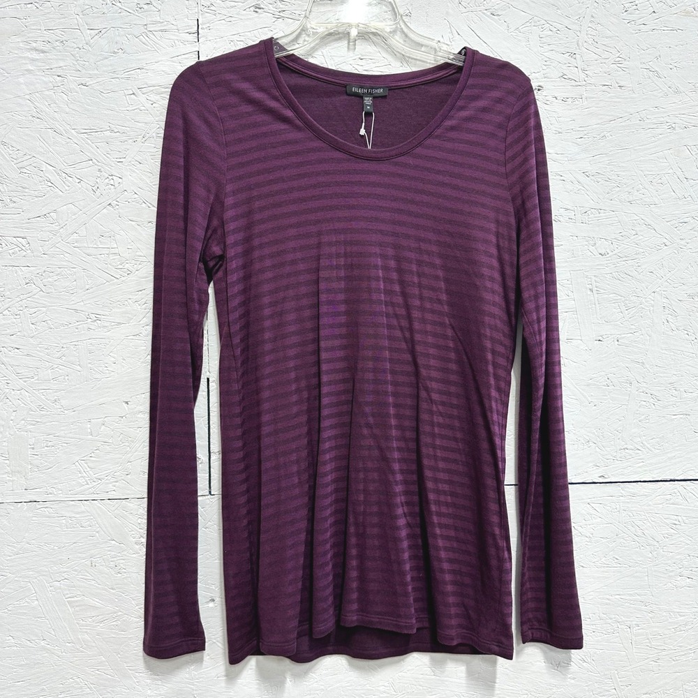 Eileen Fisher M Top Purple Striped Micromodal Cashmere Minimalist Lagenlook NWT